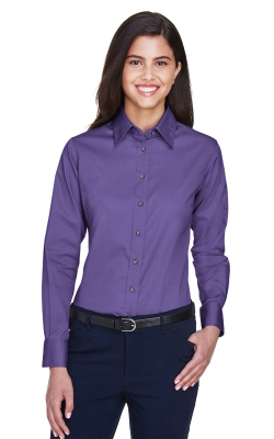 Harriton Women's Short-Sleeve Twill Shirt With Stain-Release - Classic Fit, Button-Down Collar (M500S)