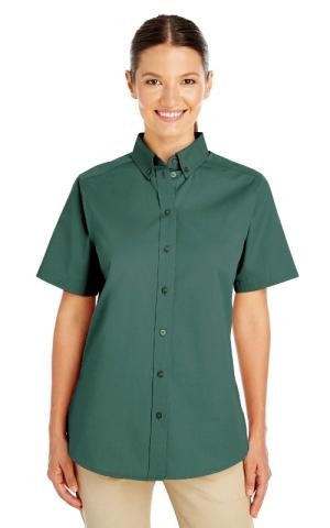 Harriton  M582W  -  Ladies' Foundation 100% Cotton Short-Sleeve Twill Shirt with Teflon